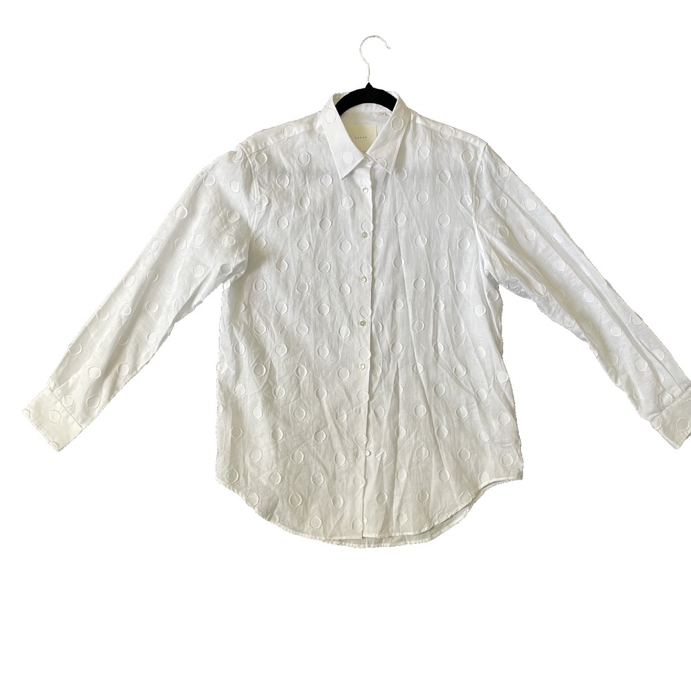 Xacus Womens White Polka Dot Long‎ Sleeve Buttoned Shirt, 46 / US 16